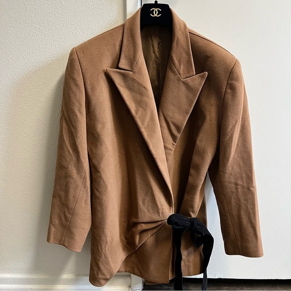 Gianni Versace Vintage 100% Wool Wrap-Tie Shoulder Pads Blazer Jacket Beige 10 - Picture 8 of 17